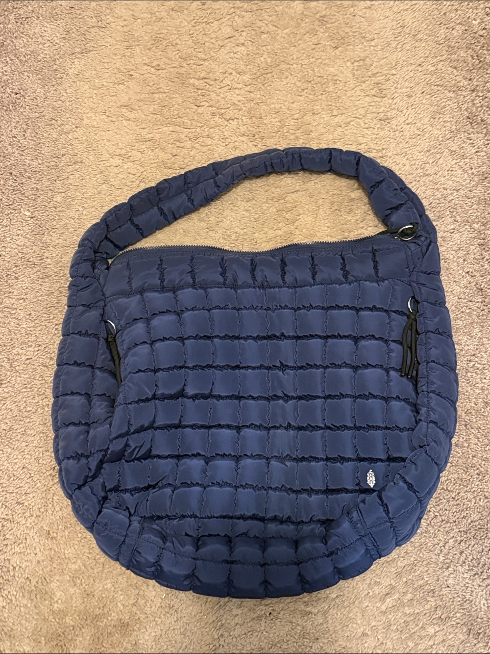 Free People Quilted Navy Puffer Shoulder Bag